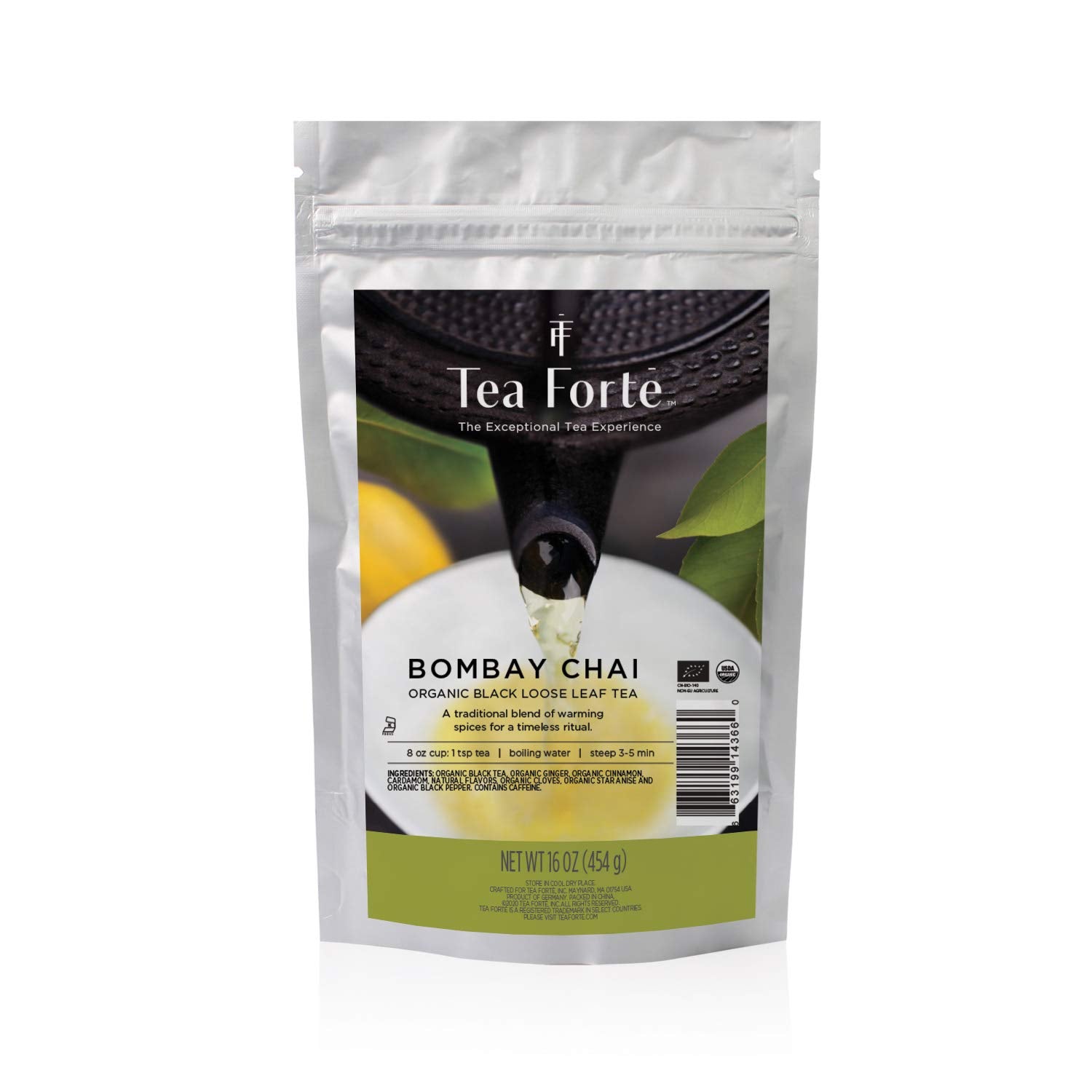 Tea Forte Premium Loose Leaf Tea Blend, Resealable 1 Pound Bag, Makes 160-175 Cups, Bombay Chai Tea