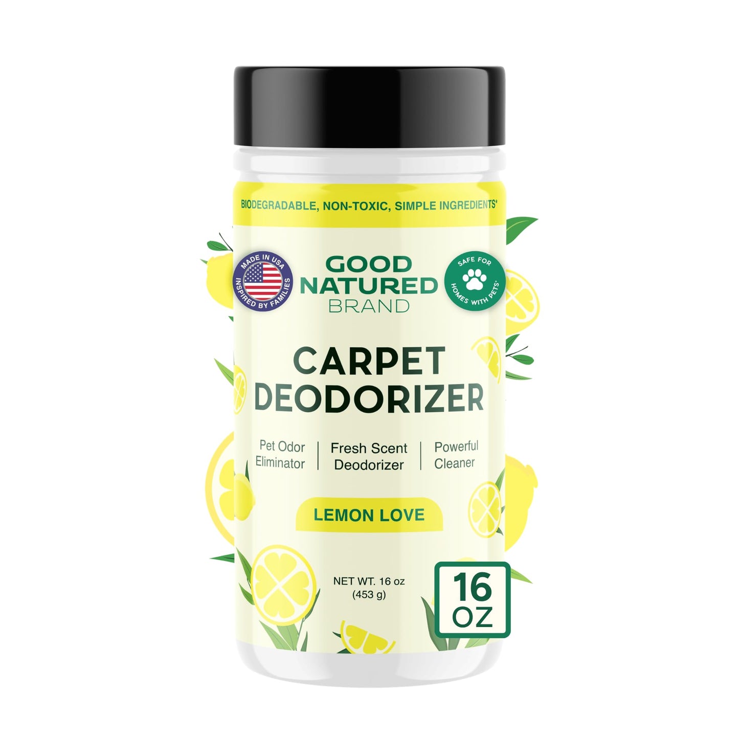 Good Natured Brand | Carpet Freshener & Deodorizer Powder | 16 oz Pet Odor Eliminator for Strong Odor & Pet Urine | Fresh Natural Lemon Scent | Safe