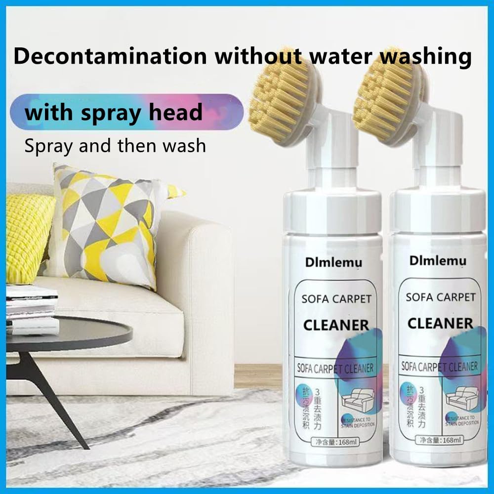 Dlmlemu 2 Pack Carpet Spot Cleaner, Sofa Spot Stain Remover, Free-wash Fabric Cleaner with Brush Head, for Sofas, Carpets, Curtains, Remove Oil