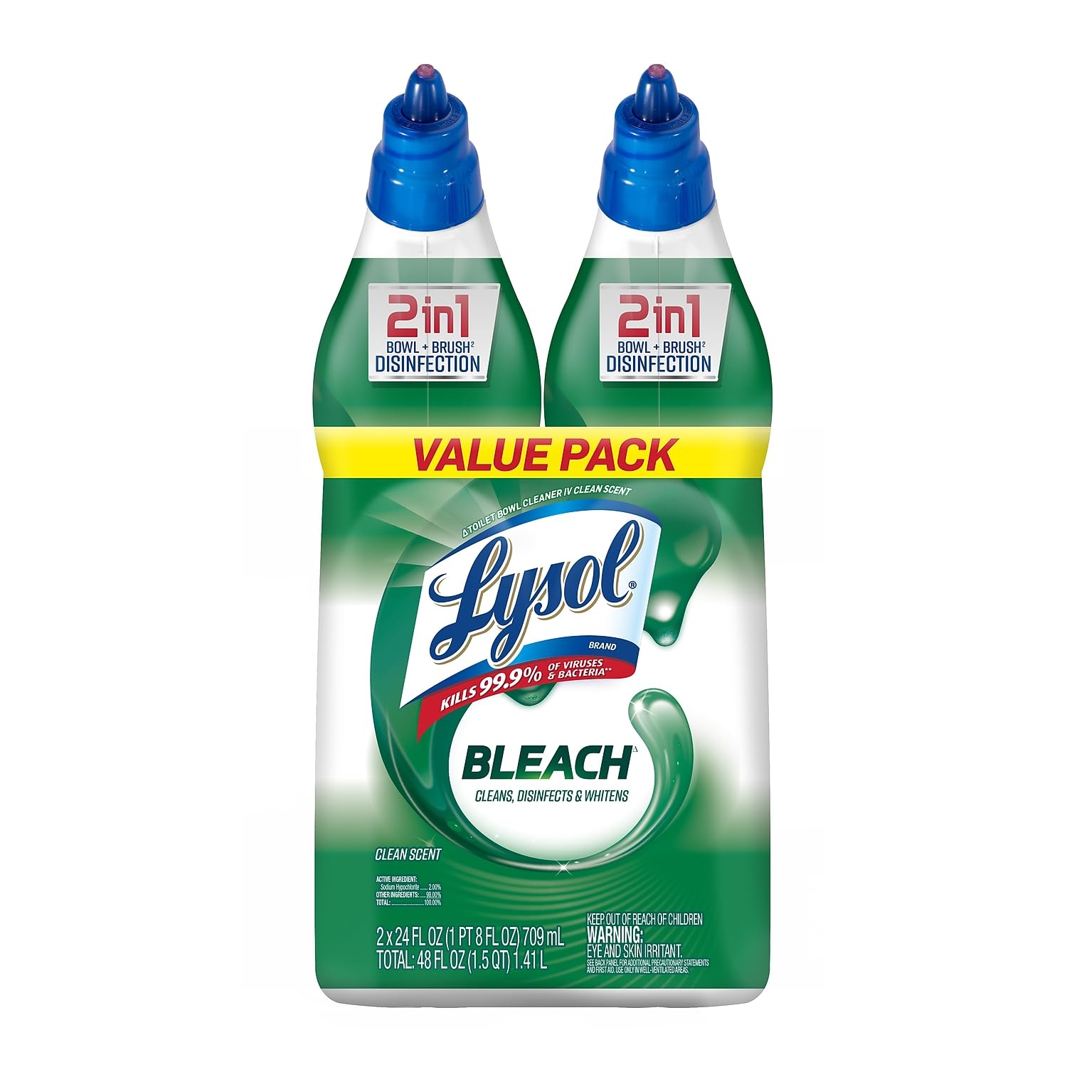 Lysol Complete Clean Toilet Bowl Cleaner with Bleach Value Pack, 2 Count