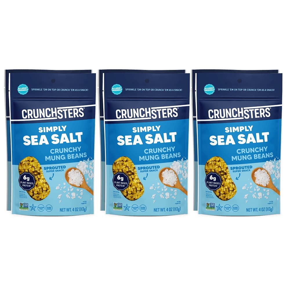 Crunchsters Crunchy Sprouted Mung Beans, Plant-Based Protein Super-Snack and Salad Topper, Gluten-Free, Nut-Free, Vegan, 6g Protein per Serving, 4oz