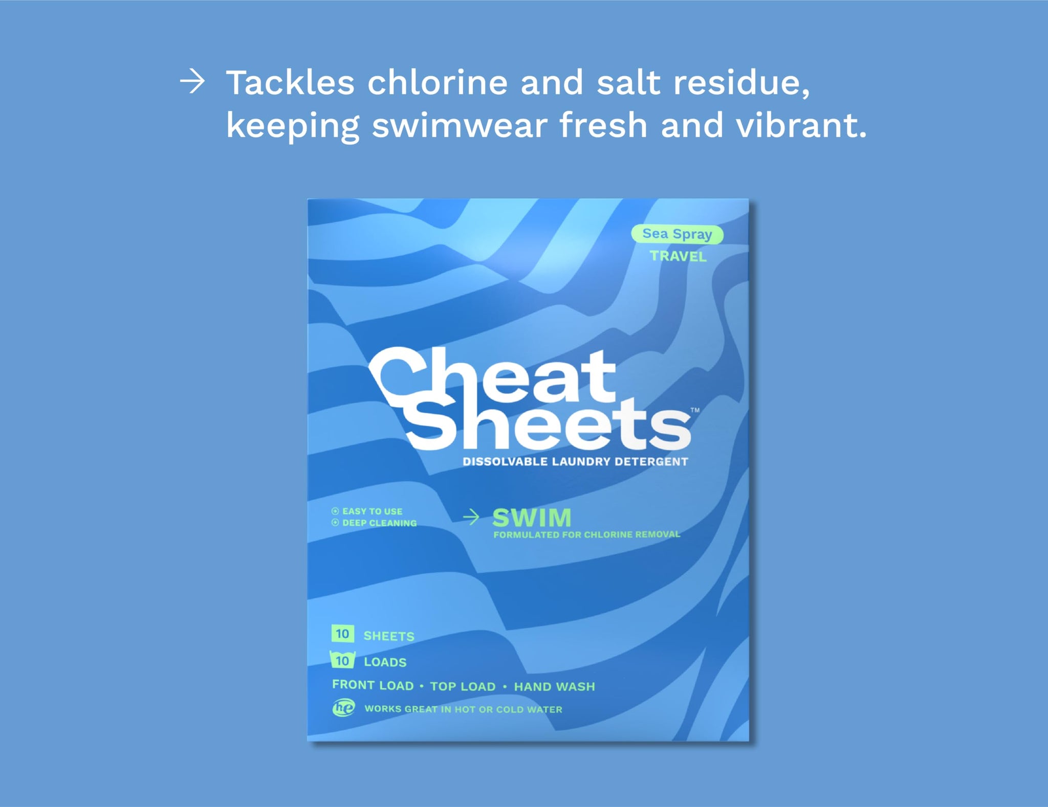 Cheat Sheets Laundry Detergent Sheets Swim Travel Packs Sea Spray - 10 Sheets (10 Loads) - Travel Friendly - Liquidless and Powderless - Eco-Friendly