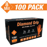 LAUCO Heavy Duty 8-Mil Industrial Orange Nitrile Gloves with Raised Diamond Texture, Large, Latex Free, Powder Free, Pack of 100 (1 Box) 87285