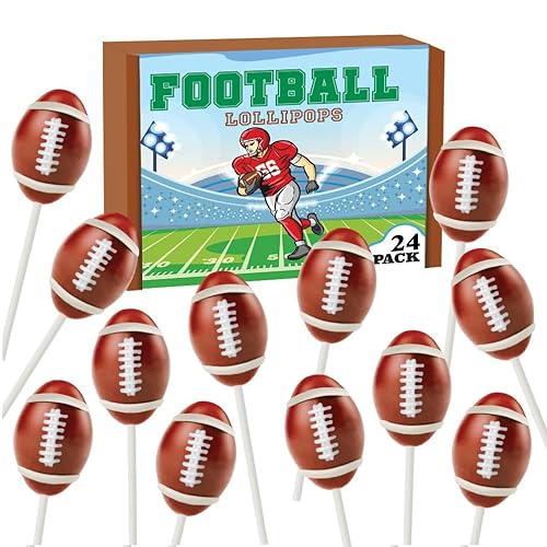 Football Candy Lollipops Bulk - Individually Wrapped Football Shaped Suckers - Sports Candy for Football Party Favors, Team Treats, Game Day Snacks