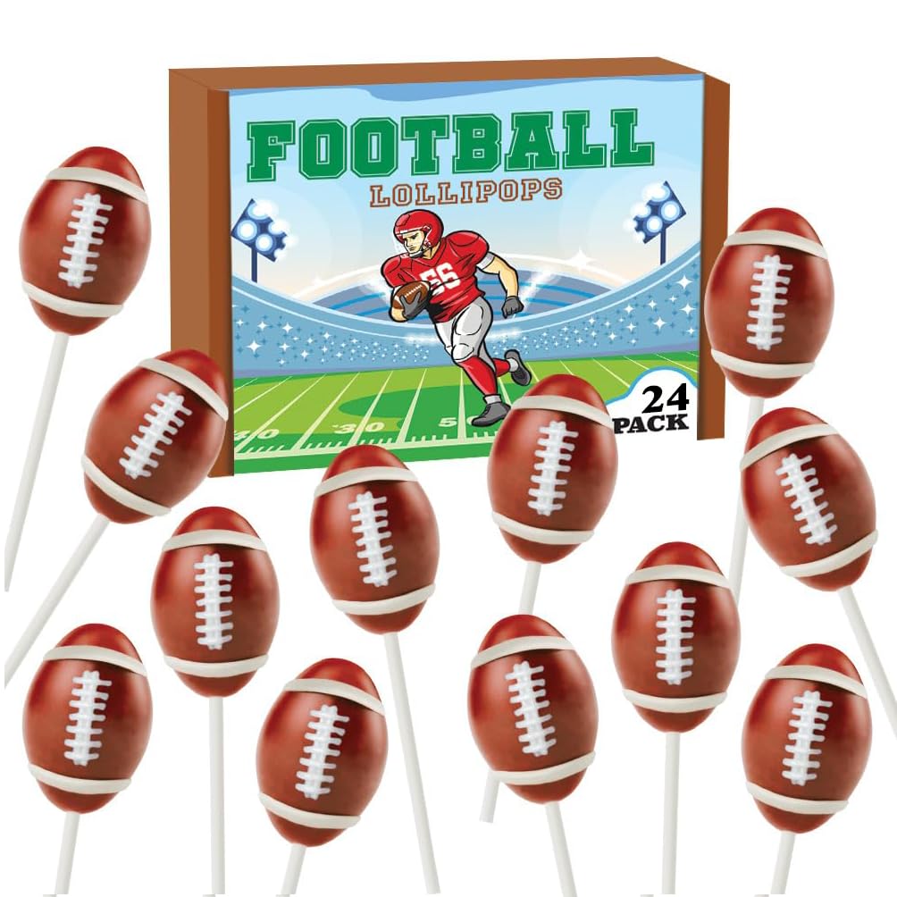 Football Candy Lollipops Bulk - Individually Wrapped Football Shaped Suckers - Sports Candy for Football Party Favors, Team Treats, Game Day Snacks