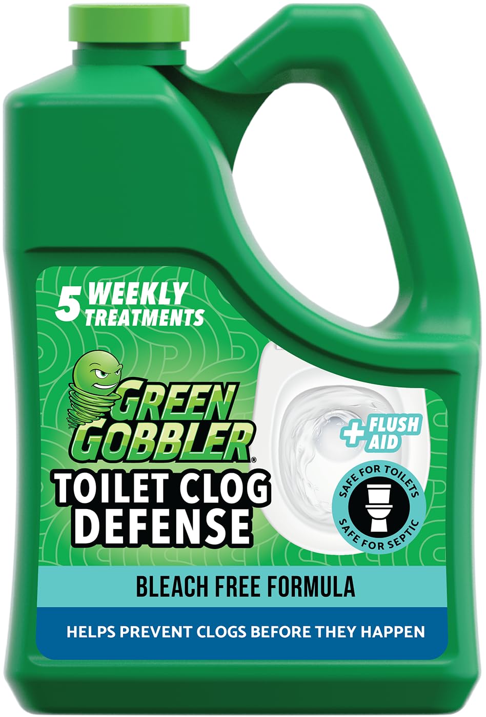 Green Gobbler Toilet Clog Defense - Coats Pipes to PREVENT Toilet Clogs and Improves Flush Performance - Safe for Septic - Great for Old Plumbing, Low