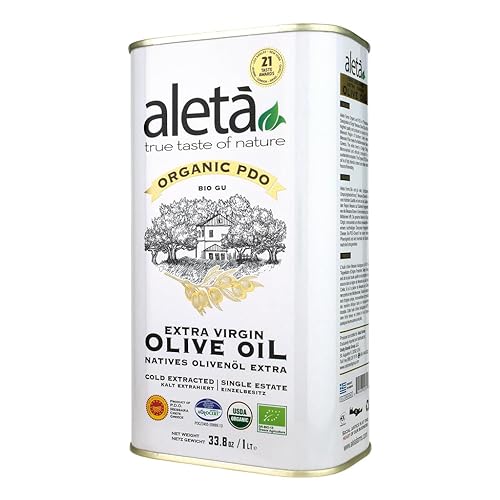 Aleta Farms, Organic Olive Oil Extra Virgin, USDA Organic, Single Estate PDO High in Phenols, Cold Pressed EVOO, Kosher. 33.8 Fl Oz (Pack of 1)