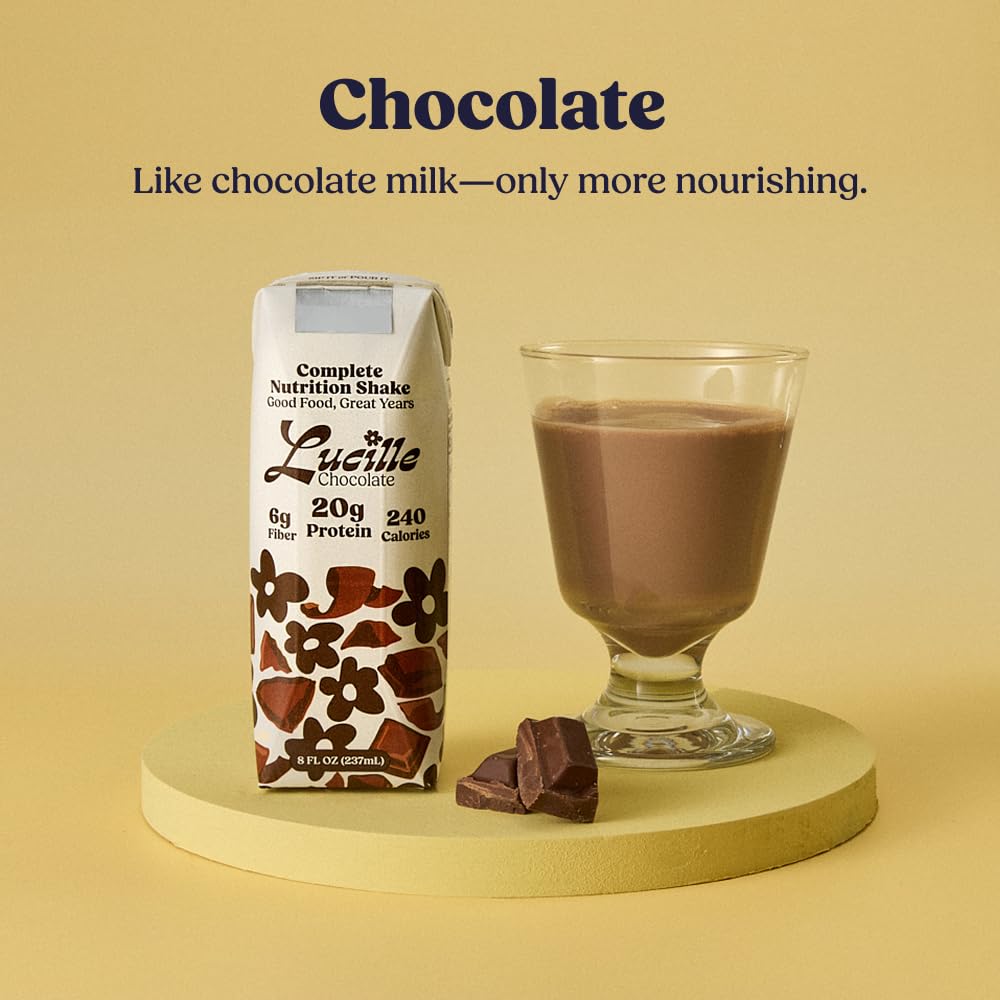 Lucille Meal Replacement Shake - Chocolate, High Protein Drink for Adults & Seniors, 20g Protein & 6g Fiber, 240 Cal, Lactose Free and Gluten Free, 8