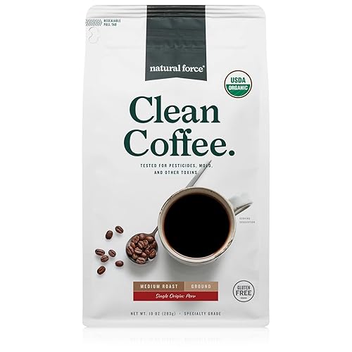 Natural Force Organic Mold Free Coffee, High CGA Coffee, Mycotoxin Free, Low Acidity, Incredible Taste & Aroma, Ground Medium Roast, 10 oz