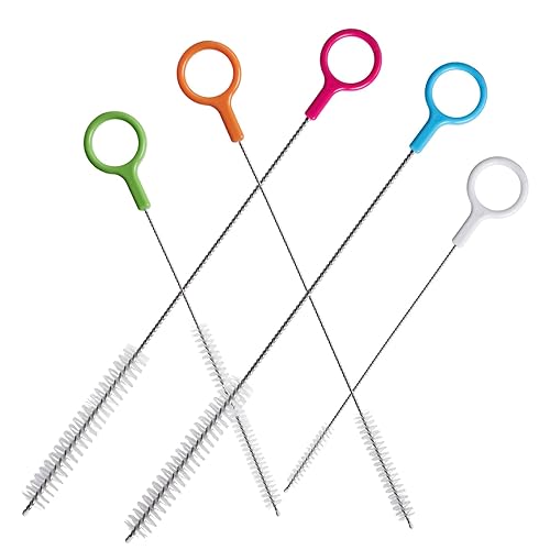 ZRHR Heavy Duty Straw Cleaner Brush Set of 5, Reusable Cleaner Brush with Metal and Plastic, Extra Long Straw Brush for Stanley Cup Tumbler Glass