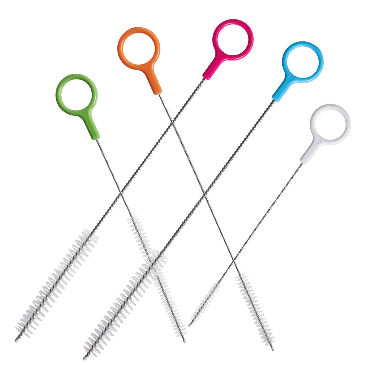 ZRHR Heavy Duty Straw Cleaner Brush Set of 5, Reusable Cleaner Brush with Metal and Plastic, Extra Long Straw Brush for Stanley Cup Tumbler Glass