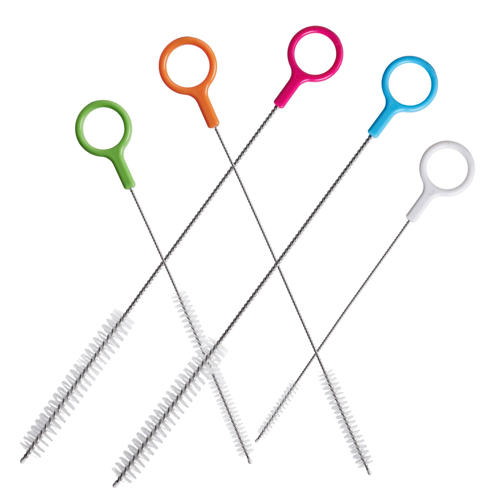 ZRHR Heavy Duty Straw Cleaner Brush Set of 5, Reusable Cleaner Brush with Metal and Plastic, Extra Long Straw Brush for Stanley Cup Tumbler Glass