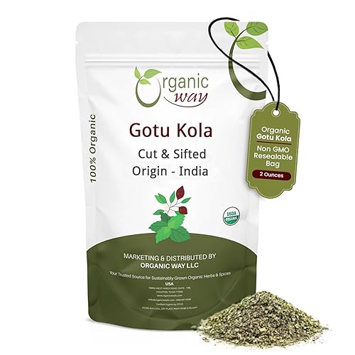 Organic Way Dried Gotu Kola Cut & Sifted (Centella asiatica) - Kosher & USDA Certified | Vegan, Non-GMO & Gluten Free | Tested for Heavy Metal