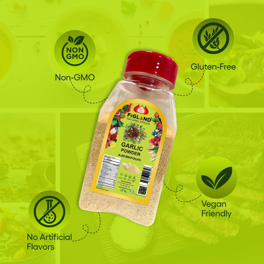FIGLAND Natural Garlic Powder - Premium Ajo en Polvo, 100% Pure Ground Garlic for Cooking, Seasoning, Marinades & Spice Blends - Fresh, Aromatic