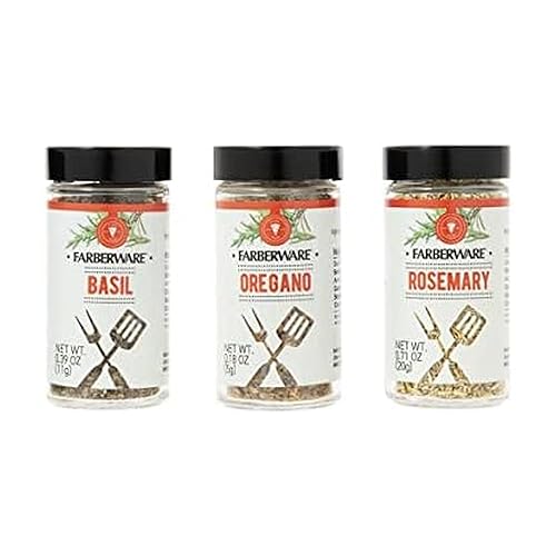 Farberware Pizza Spice Blend Set (Basil, Oregano, Rosemary) In Glass Jars With Removable Sifter Caps For Sprinkling