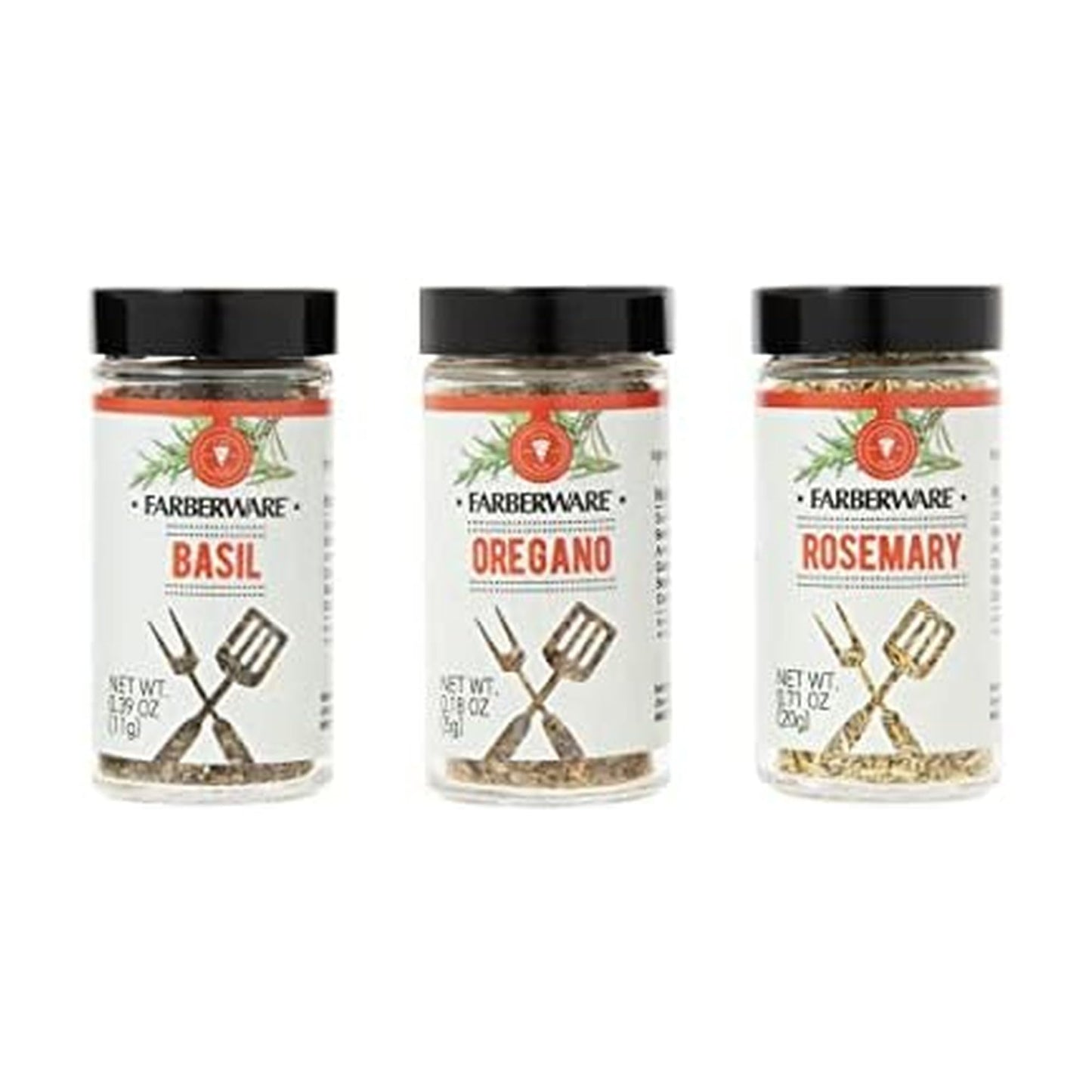 Farberware Pizza Spice Blend Set (Basil, Oregano, Rosemary) In Glass Jars With Removable Sifter Caps For Sprinkling