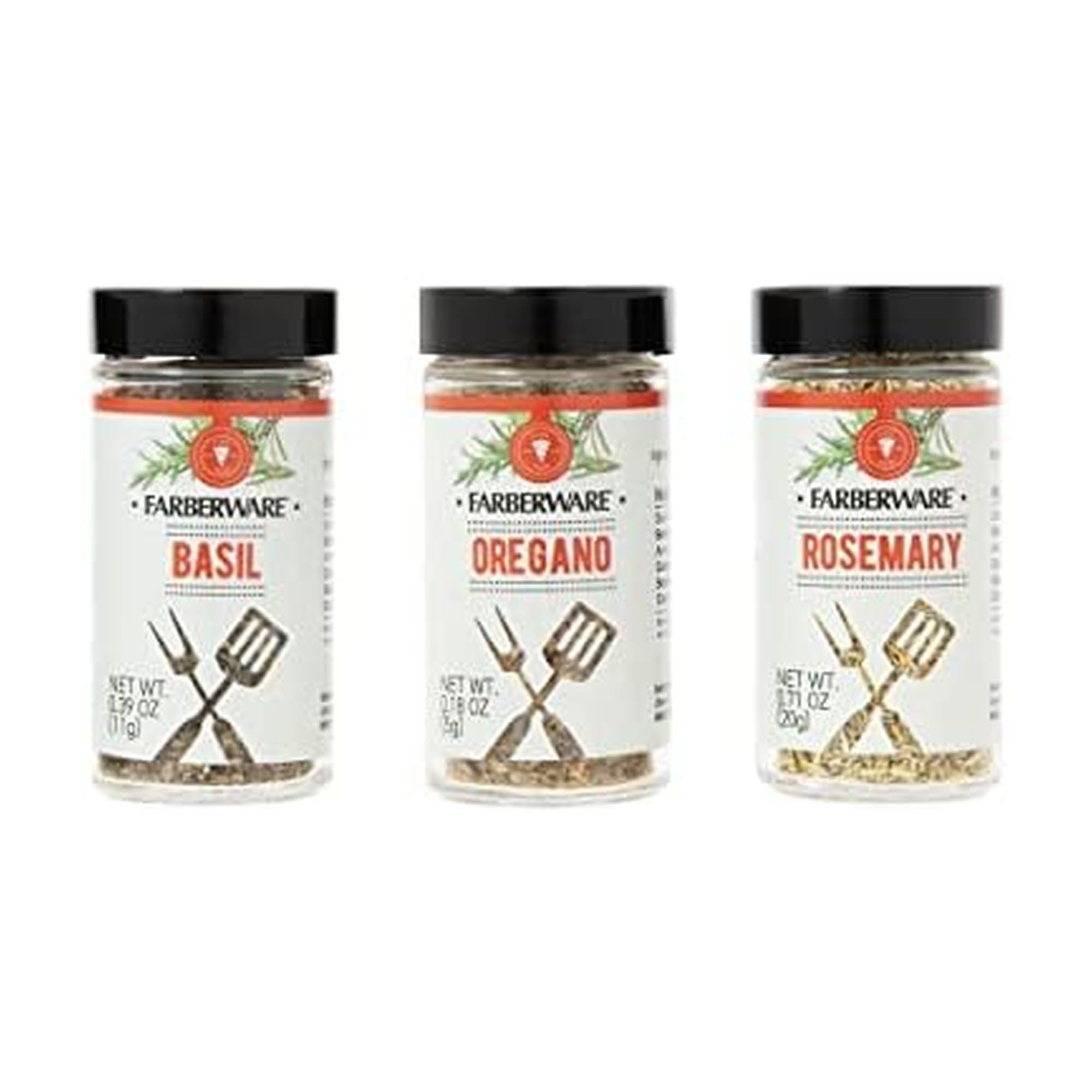 Farberware Pizza Spice Blend Set (Basil, Oregano, Rosemary) In Glass Jars With Removable Sifter Caps For Sprinkling