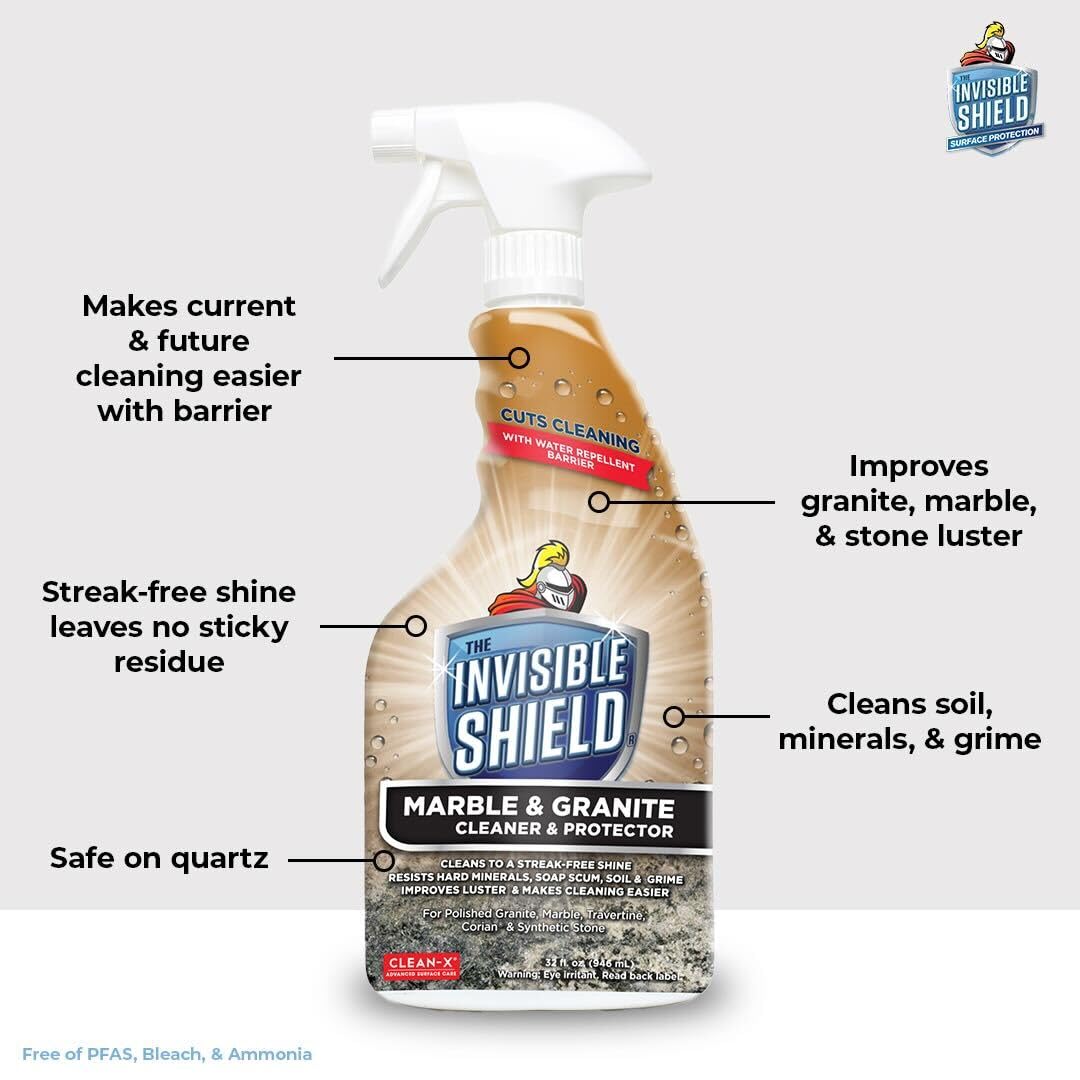 Invisible Shield® Marble & Granite Cleaner & Protectant with Hydrogen Peroxide - 32 oz- 3 Pack by Clean-X