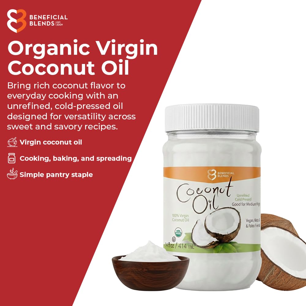 USDA Organic Extra Virgin Coconut Oil, Unrefined & Cold Pressed, Fresh Coconut Flavor, Non-GMO Cooking Oil, 14 Fl Oz