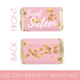 DISTINCTIVS Pink and Gold Sweet 16 Mini Candy Bar Wrappers - 42 Count - Sweet Sixteen Birthday Party Favors for Girls
