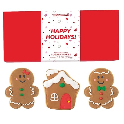WANDERCRUMB | Gingerbread Cookies Gift Set | Hand-Decorated Christmas Cookies for Kids & Adults - 3 Pack Individually Wrapped | Christmas Cookie