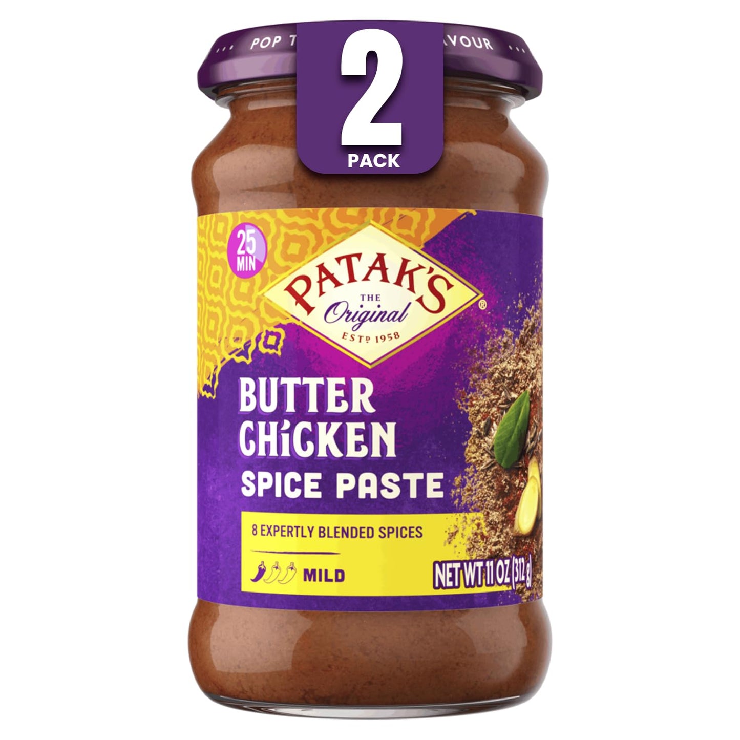 Patak’s Butter Chicken Spice Paste - Mild Indian Curry Paste with 8 Expertly Blended Spices - Gluten-Free and Vegan - Flavorful Butter Chicken Curry