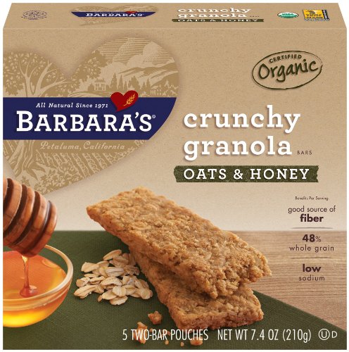 Barbara's Bakery Crunchy Organic Granola Bars, Oats & Honey, 7.4-Ounce Boxes (Pack of 6)