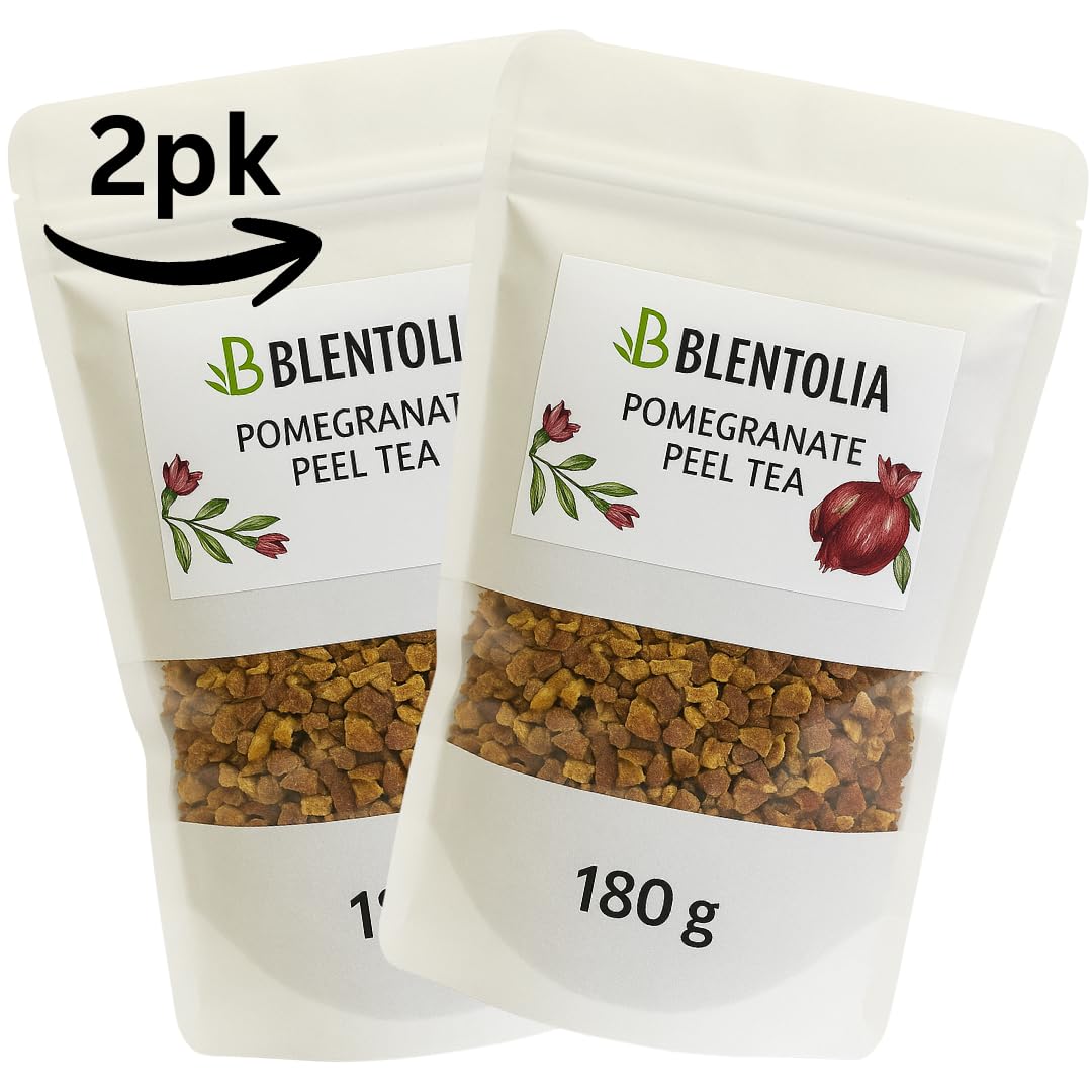 Blentolia Pomegranate Peel Tea - 100% Natural Dried Pomegranate Rind - Antioxidant-Rich Herbal Tea - Loose Leaf, 2 Packs of 180g Resealable Pouch