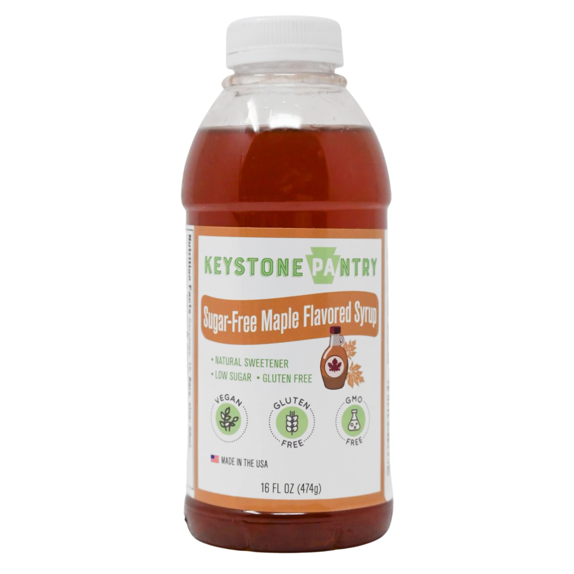 Keystone Pantry Sugar Free Maple Flavored Syrup - 1 Pint Bottle - Low Carb, GMO and Gluten Free, Kosher - Keto Syrup for Pancakes and Waffles - Rich