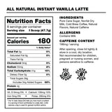 Premium All-Natural Vanilla Flavored Instant Coffee Cold Brew Latte Mix - 8 Servings - High Caffeine, Rich & Flavorful, Gluten-Free, Convenient |