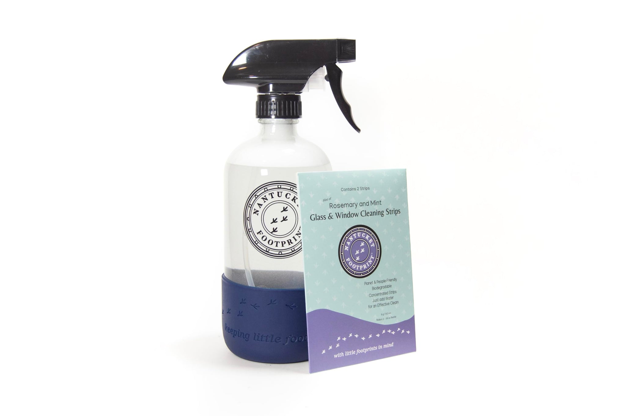 Nantucket Footprint Glass & Window Cleaning Spray - 16 oz - Just-Add-Water - 2 Concentrated Cleaning Strips + 16 oz Reusable Glass Spray Bottle