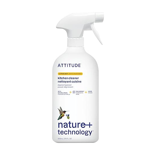 ATTITUDE Kitchen Cleaner Spray, EWG Verified, Degreaser Spray to Cut Grease & Grime, Plant-Based & Vegan, Citrus Zest Scent, 27.1 Fl Oz
