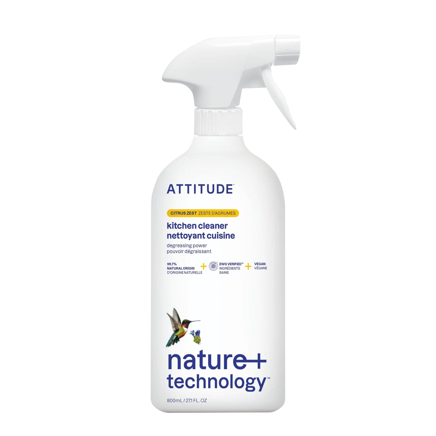 ATTITUDE Kitchen Cleaner Spray, EWG Verified, Degreaser Spray to Cut Grease & Grime, Plant-Based & Vegan, Citrus Zest Scent, 27.1 Fl Oz