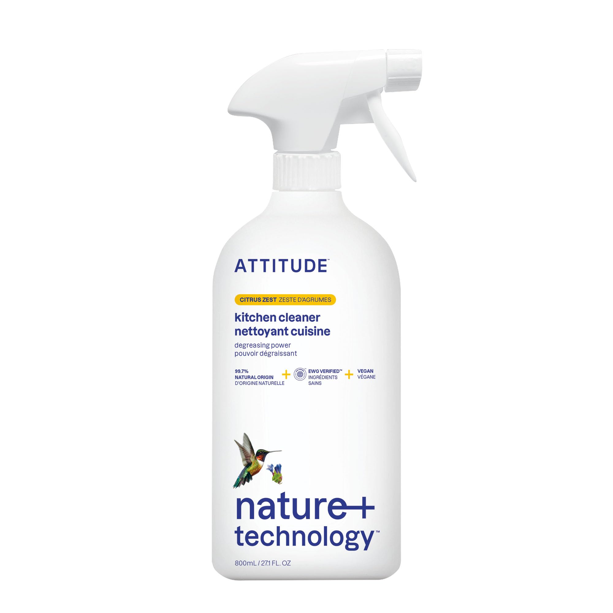 ATTITUDE Kitchen Cleaner Spray, EWG Verified, Degreaser Spray to Cut Grease & Grime, Plant-Based & Vegan, Citrus Zest Scent, 27.1 Fl Oz