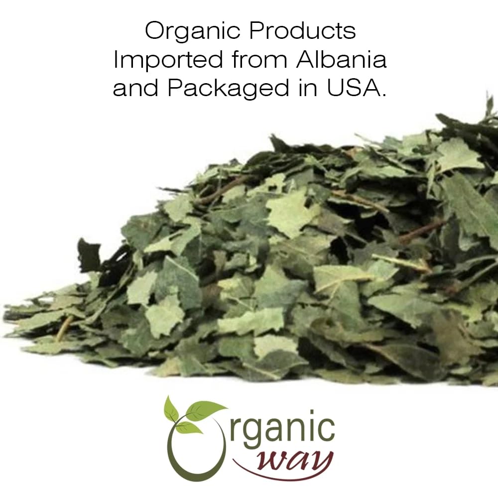 Organic Way Dried Birch Leaf Whole (Betula pendula) - European Wild-Harvest | Organic & Kosher Certified | Raw, Vegan, Non GMO & Gluten Free | USDA