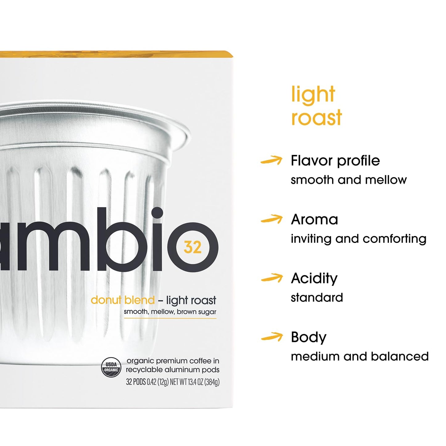 Cambio Roasters Organic Coffee Pods - Donut Blend Light Roast, The Only Organic Recyclable Aluminum Coffee Pods, Small Batch Roasted, Keurig®