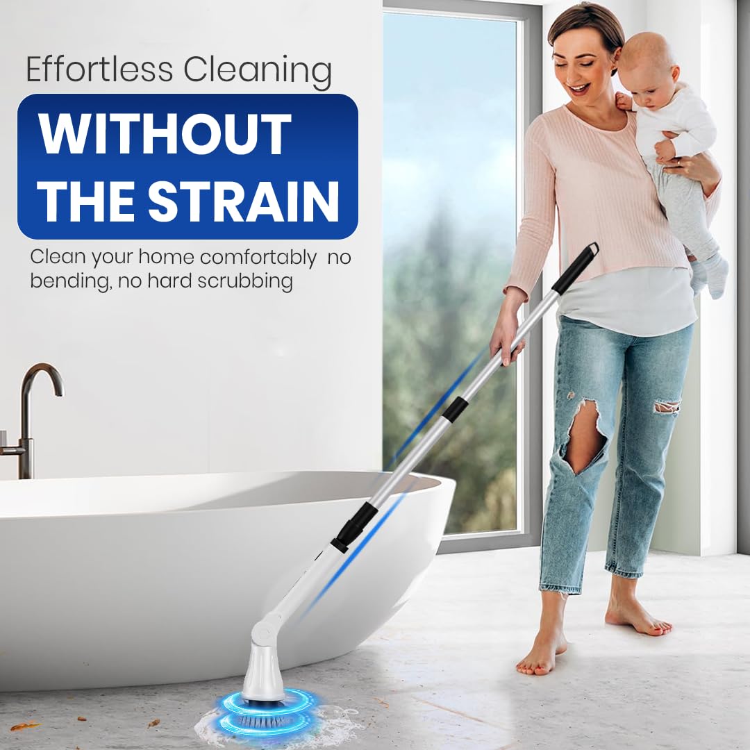 Cleanmattix - 8-in 1Multifunctional Electric Cleaning Brush, Wireless, Waterproof Expandable Handle, 3 Speed with Adjustable Handle, 8 Scrub Brush
