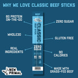 The New Primal Classic Beef Meat Stick, Whole30 Approved, Paleo, Keto, Pantry Staple, Certified Gluten Free, Low Carb, High Protein Snack, Sugar Free