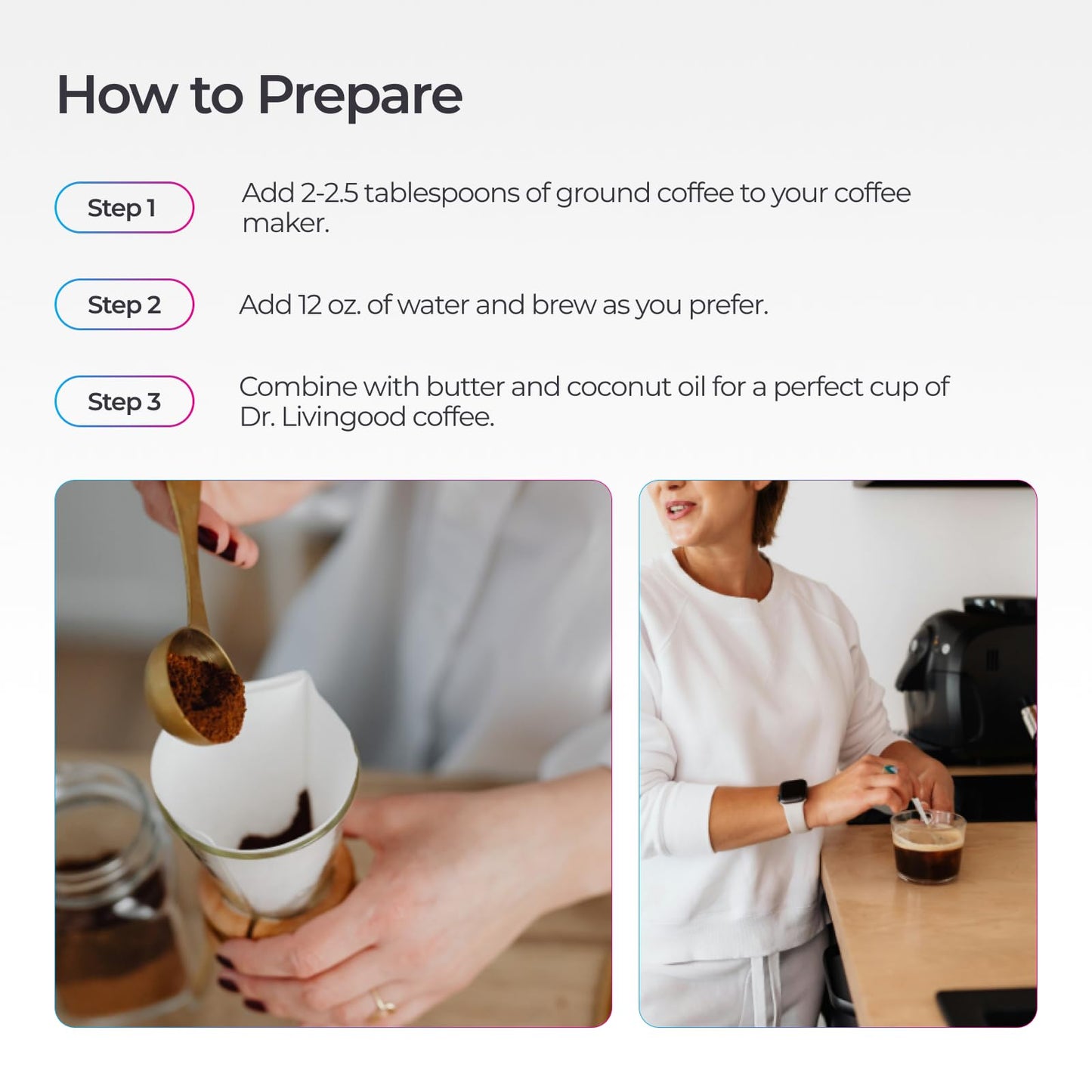 Livingood Daily Coffee with Moringa, Ground Medium Roast Coffee with Plant Based Ingredients for Morning Energy, Made with Moringa Powder, Organic