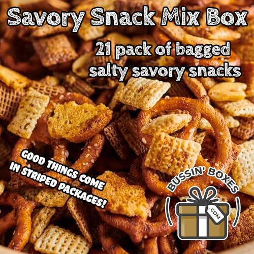 Savory Snack Mix - 21 Count Bulk Box of Individually Wrapped Snack Mix Packs (1.75 oz Each) - Assembled by Bussin Boxes