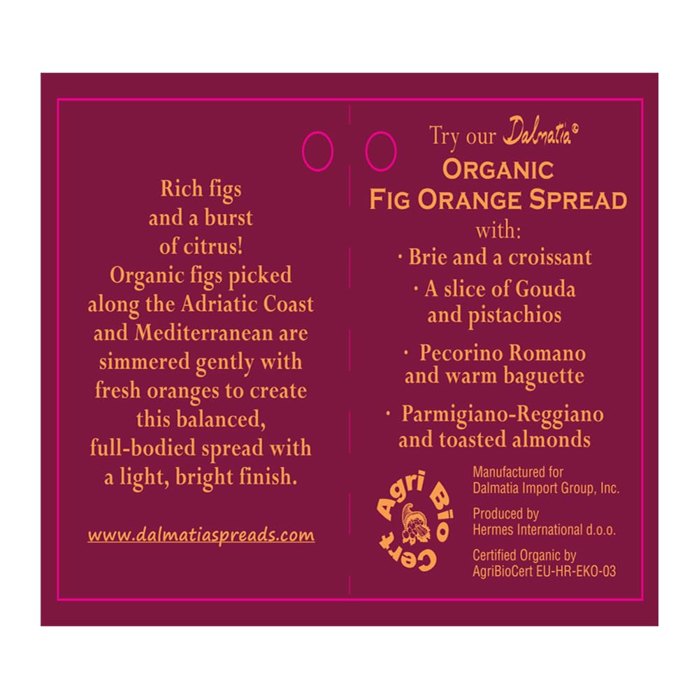 Dalmatia Imports, Organic Fig And Orange Spread, 8.5 Ounce
