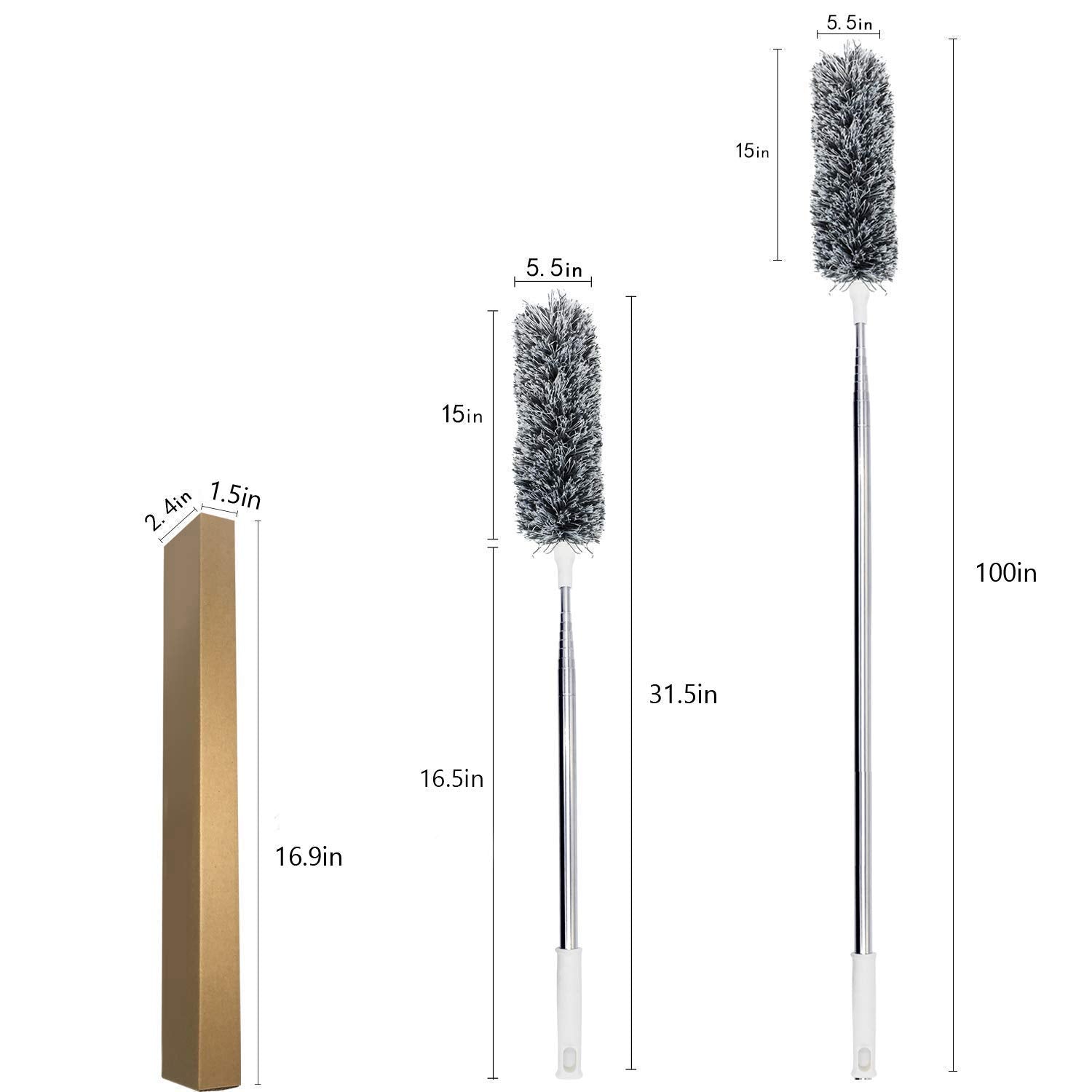 Lomida Microfiber Duster with Extension Pole(Stainless Steel), Extra Long 100 inches, with Bendable Head, Extendable Duster for Cleaning High Ceiling