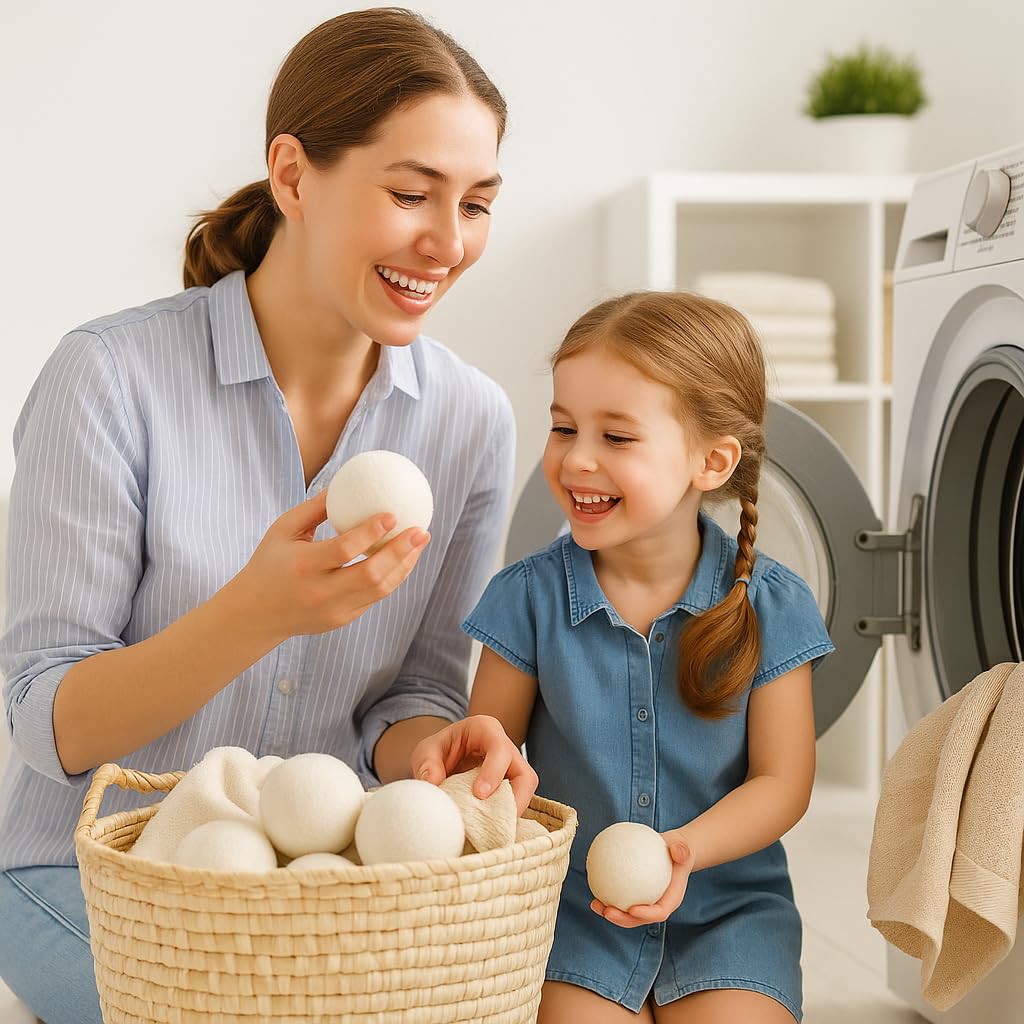 Wool Dryer Balls - 4XL Pack + 2 Essential Oils - 100% Pure New Zealand Wool - Eco-Friendly Fabric Softener