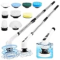 WDFAACK Electric Spin Scrubber,Cordless Spin Scrubber for Cleaning with 8 Replaceable Brush Heads,Shower Scrubber with Adjustable Detachable Handle