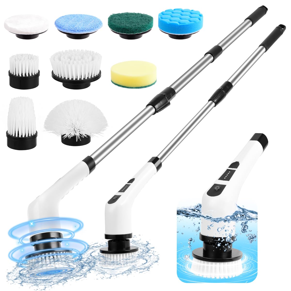 WDFAACK Electric Spin Scrubber,Cordless Spin Scrubber for Cleaning with 8 Replaceable Brush Heads,Shower Scrubber with Adjustable Detachable Handle