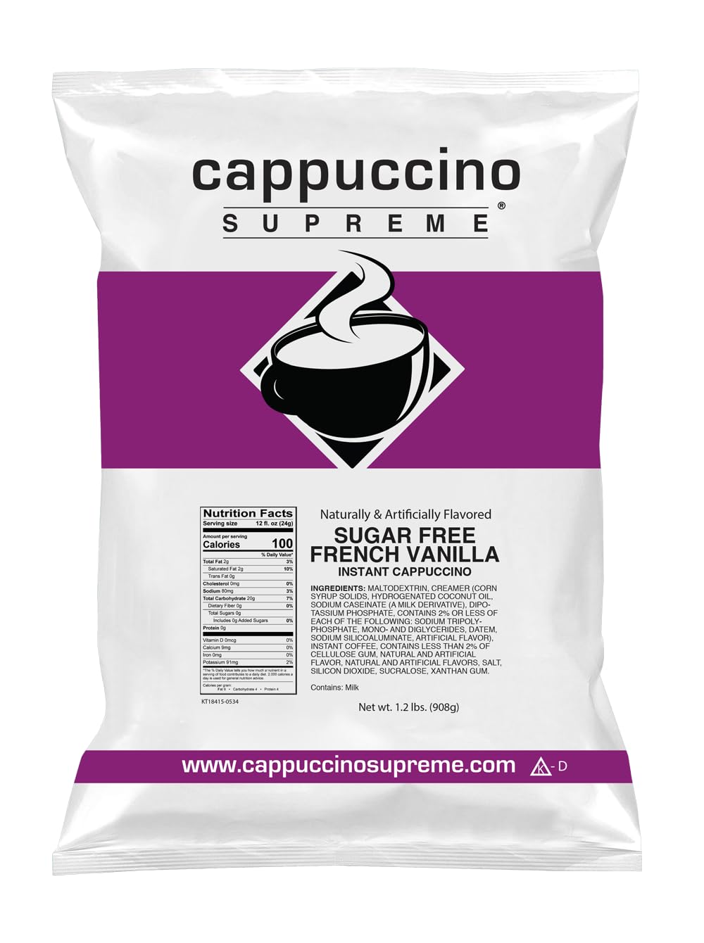 Cappuccino Supreme 1.2 lb bag Sugar Free French Vanilla Instant Cappuccino Mix