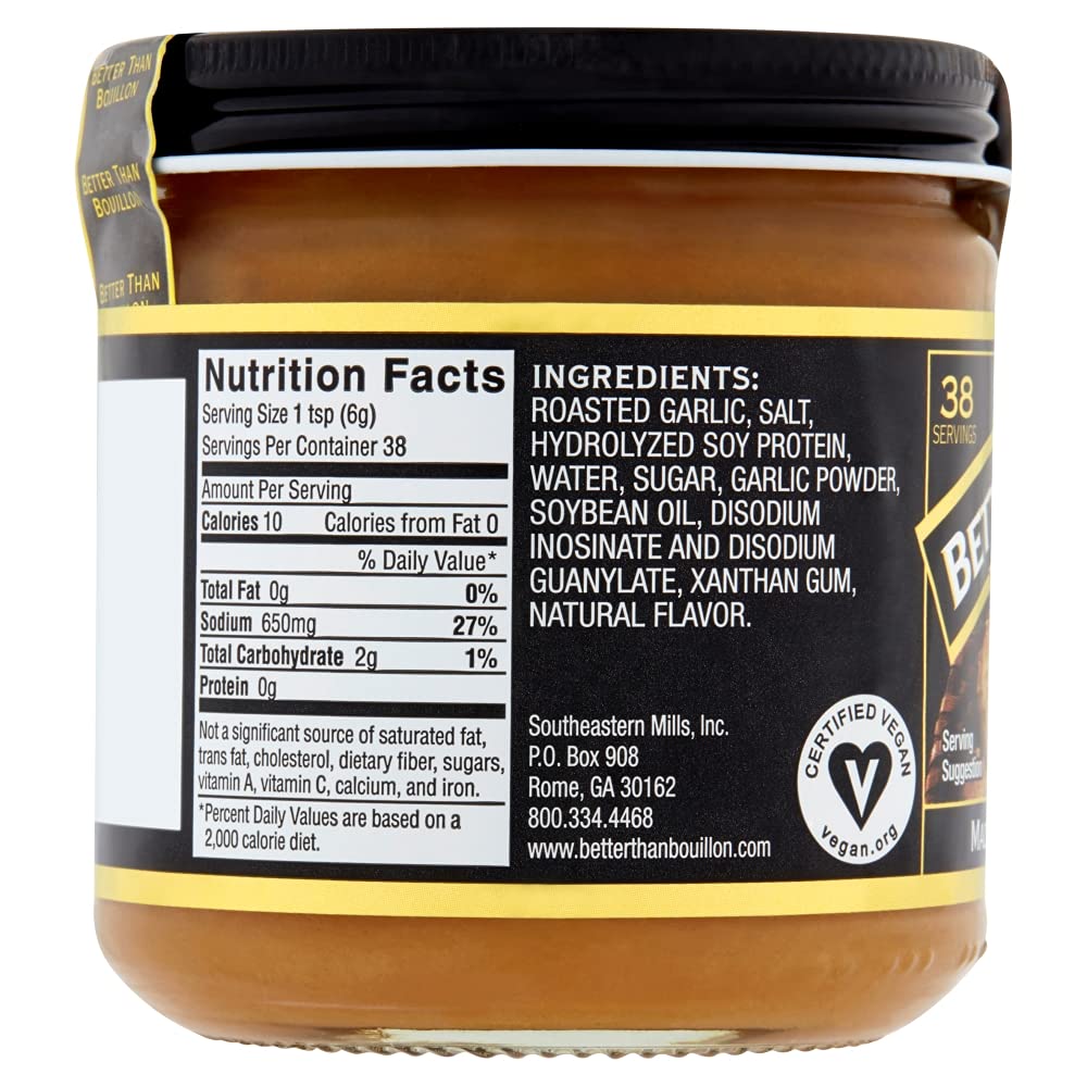Better Than Bouillon Premium Roasted Garlic Base, Made with Seasoned Roasted Garlic, 38 Servings Per Jar, 8 Ounce (Pack of 2)