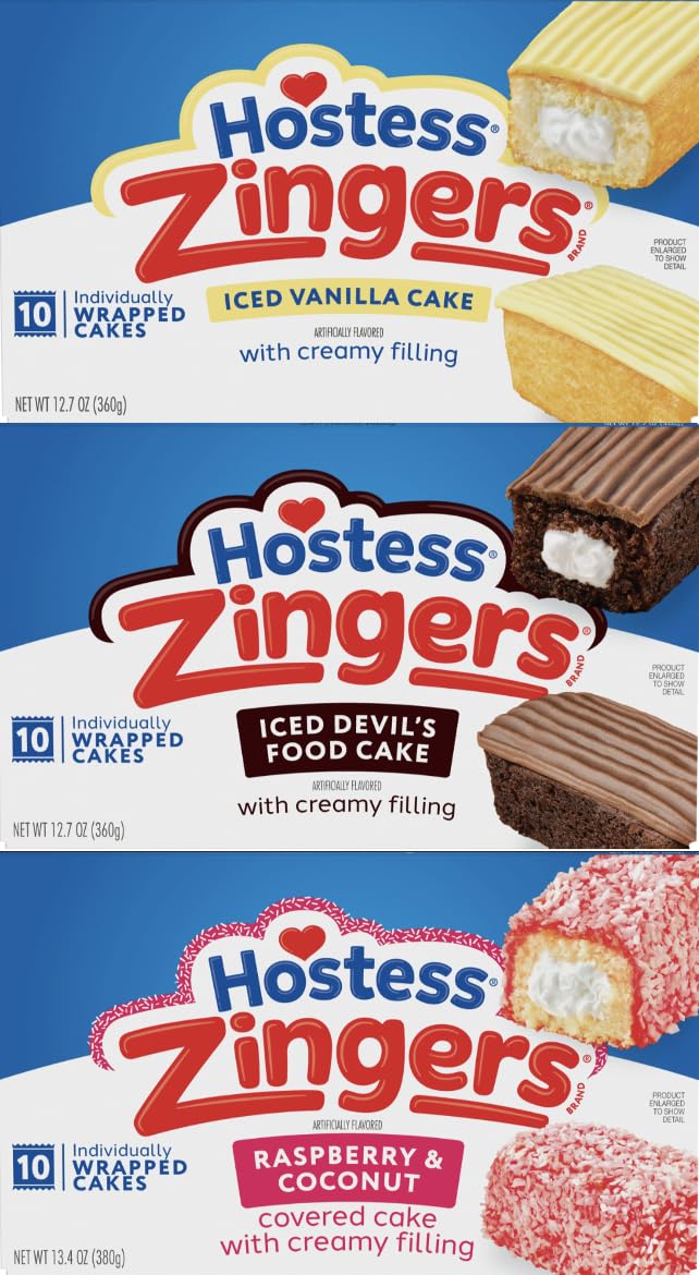 Hostess Zingers Variety - Chocolate, Vanilla, Raspberry - 3 Boxes