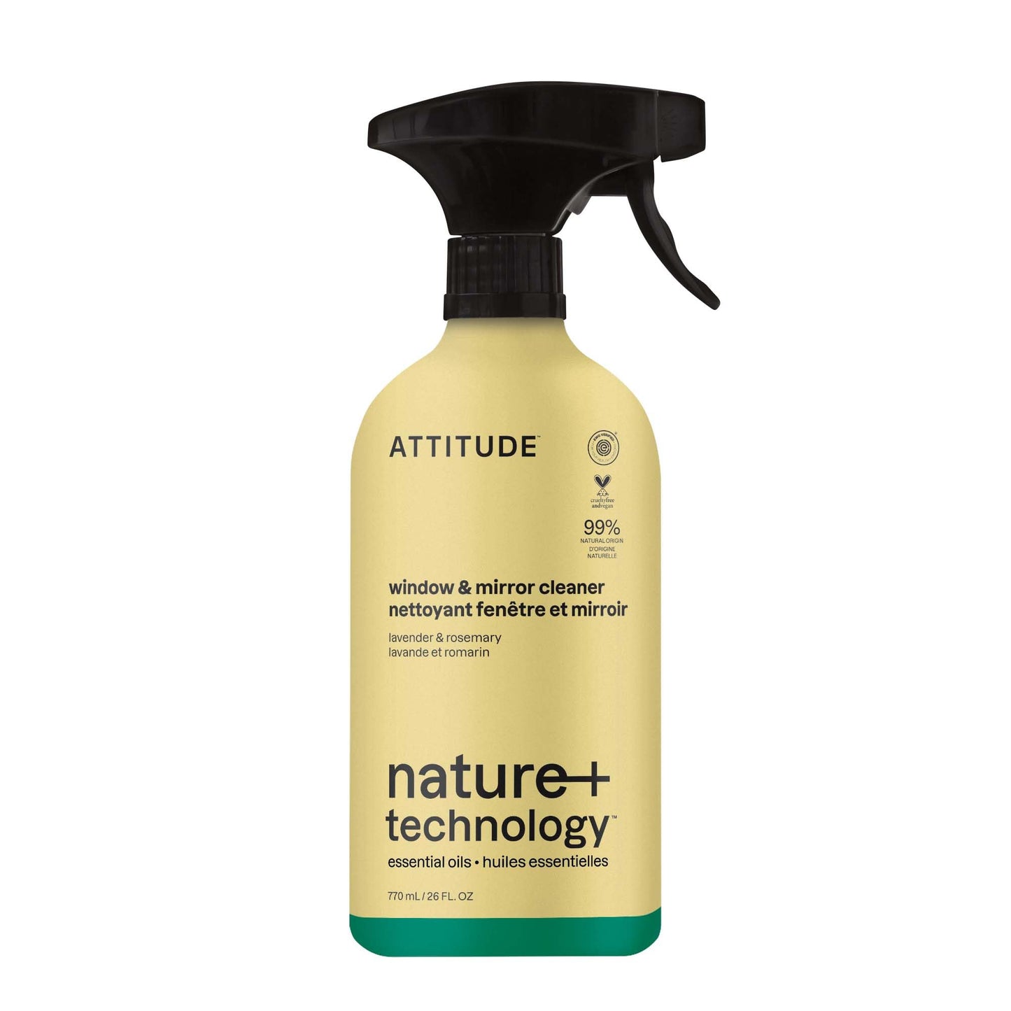 ATTITUDE Window & Mirror Cleaner Spray, Plant-Based Ingredients, EWG Verified, Streak Free, Removes Fingerprints, Dust and Dirt, Lavender & Rosemary