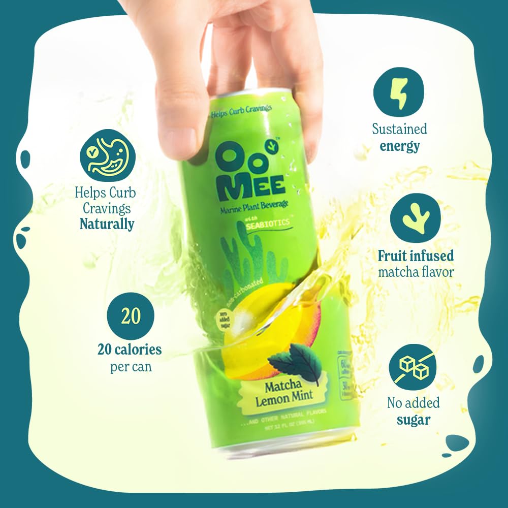 OoMee Fruity Matcha Drink | Lemon & Mint | Fruit?Infused, Plant?Based Vegan Beverage with Sustained Energy, Natural Craving Support, Low-Calorie, No